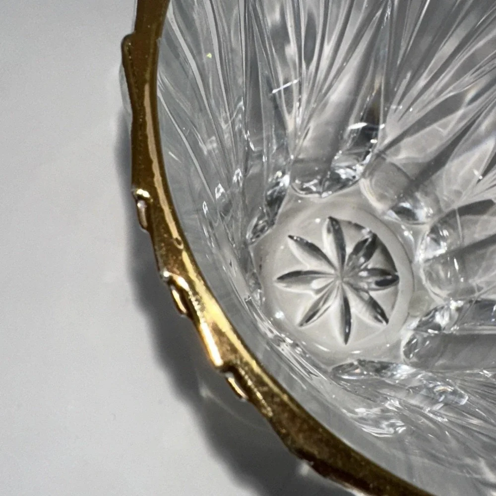 Vintage Cut Crystal Bowl Gold 4